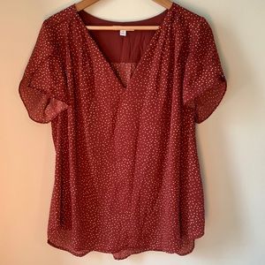 41 Hawthorn short sleeve polka dot burgundy top 1X